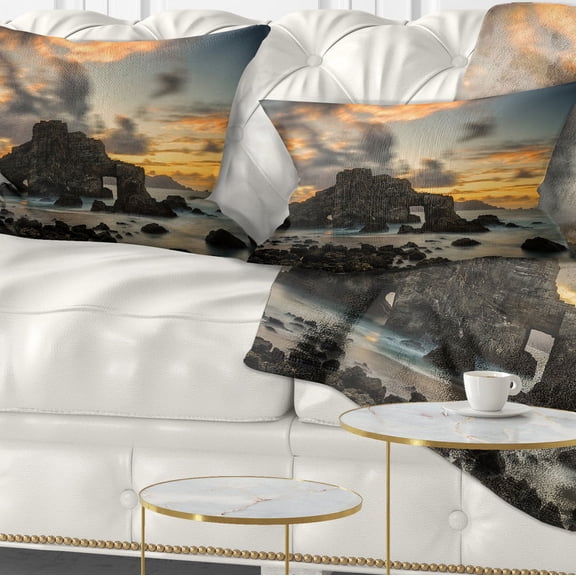 Designart Yellow Atlantic Coast in Spain - Seashore Photo Throw Pillow - 12x20
