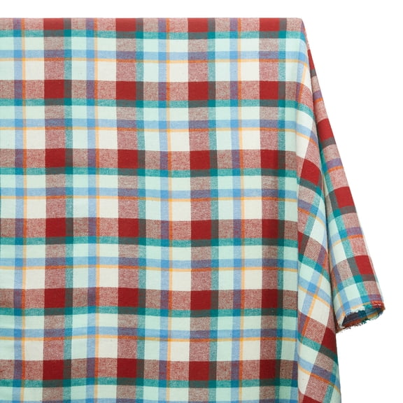 Flannel Brushed Hypoallergenic Cotton Tartan Plaid Geometric #19 Yarn Dyed Fabric By The Yard To Sew Apparel, Accessories, & Décor - Burgundy / Blue / Beige (1 Yard)