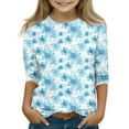 thumbnail image 2 of CCRFTGI Size 10 Girls Clothes Floral Print 3/4 Length Sleeve Tween Girls Shirt Basic Crewneck Shirt Fall Girls Clothing 12 -14 Royal Blue 5-7 Years, 2 of 5