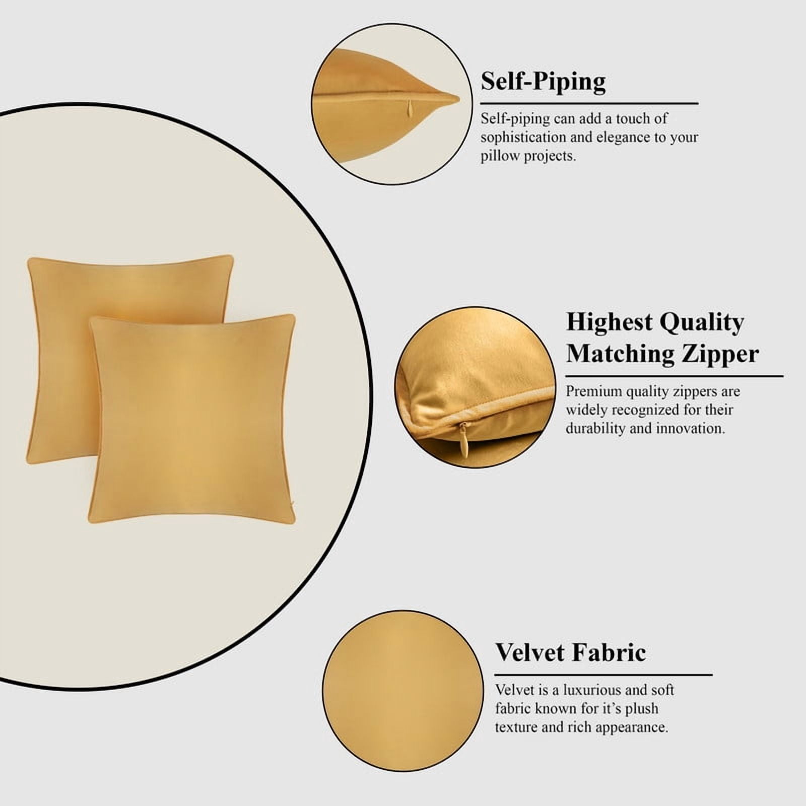 A1HC Set of 2 Luxurious Soft Velvet Throw Pillow Covers Only, 22"x22", Mustard Yellow, Decorative Cushion Covers with Hidden YKK Zipper for Sofa or Bed