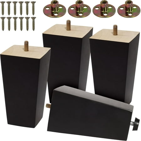 VASGOR 5 inch Wood Furniture Legs - Square Sofa Legs, Couch Leg - Brown Mid-Century Modern Replacement Legs for Armchair Recliner Coffee Table Dresser (4 PCS)