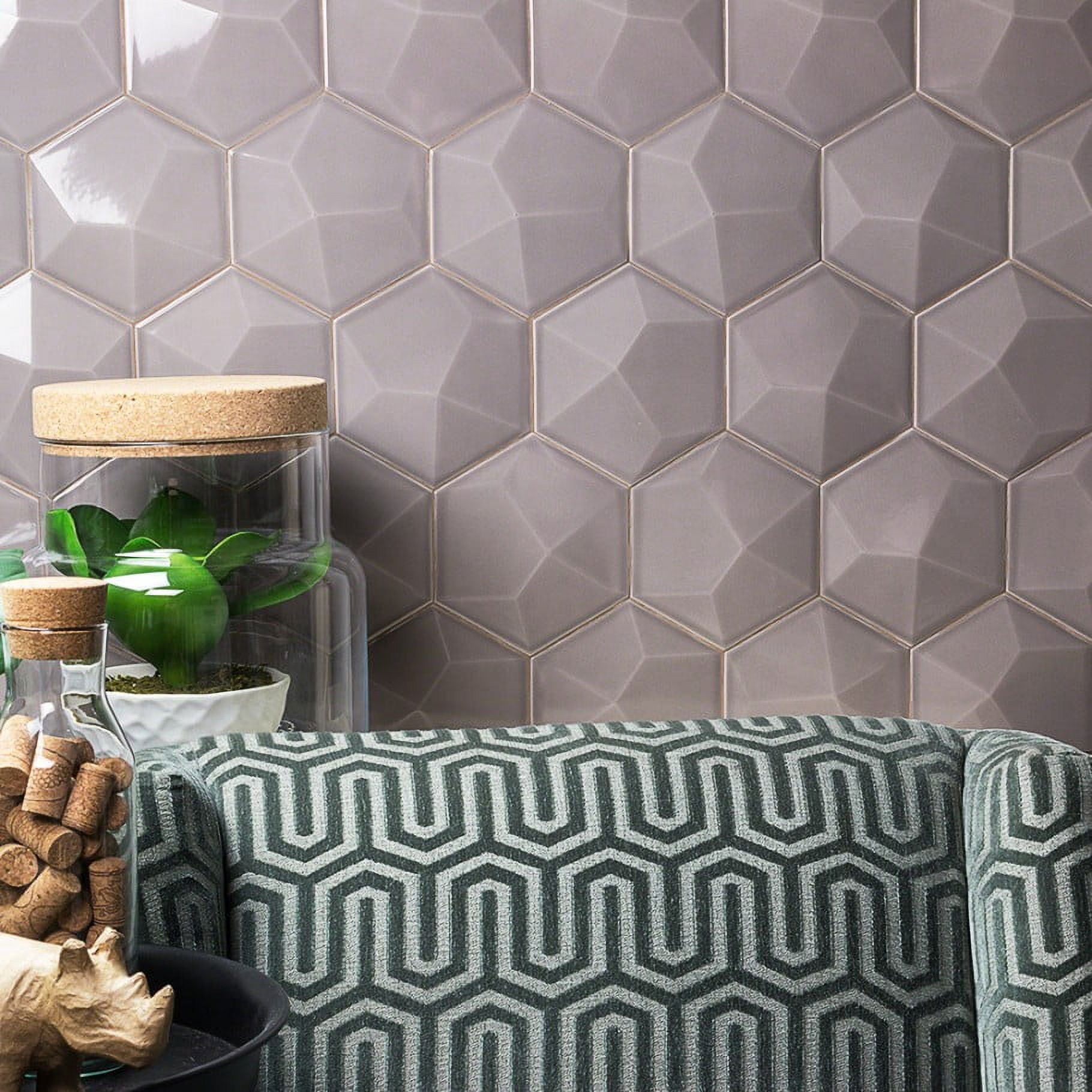 Magen 3D-Hex Gray Polished Ceramic Hexagon Tile