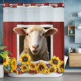 thumbnail image 2 of Sheep Sunflower No Hook Shower Curtain with Snap in Liner Blue Yellow Flower Bee Farms Animal Oil Painting Waterproof Bathroom Shower Curtain with See Through Top Window for Bathtub 72" x 72", 2 of 9