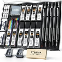STAGEEK 21PCS Metal Mechanical Pencil Set, Art Lead Pencil 0.3, 0.5, 0.7, 0.9, 2mm Holder(HB 2H 2B 4B Color) with 10 Tubes Graphite Lead Refills Eraser with Case for Drafting Drawing Sketching