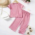 thumbnail image 2 of Ugoldhm Girls 2Pcs Outfits Cotton Stylish Short Sleeve Top and Pants Set Cute Clothing,Pink,1-7 Years, 2 of 3