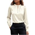 thumbnail image 3 of ClodeEU Button Down Shirts for Women, Satin Silk Shirts for Work, Basic Tops V Neck, Fashion Blouse Beige,Womens Plus S, 3 of 9