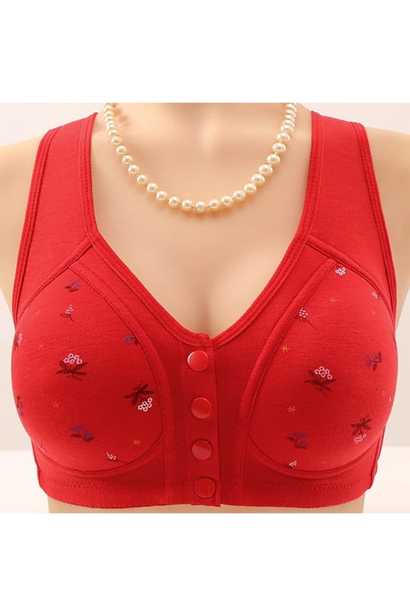 Dasiy Bras for Senior Women Push up Front Closure Bra Plus Size Gathering Soft Breathable Bralettes for Older Women Red 50