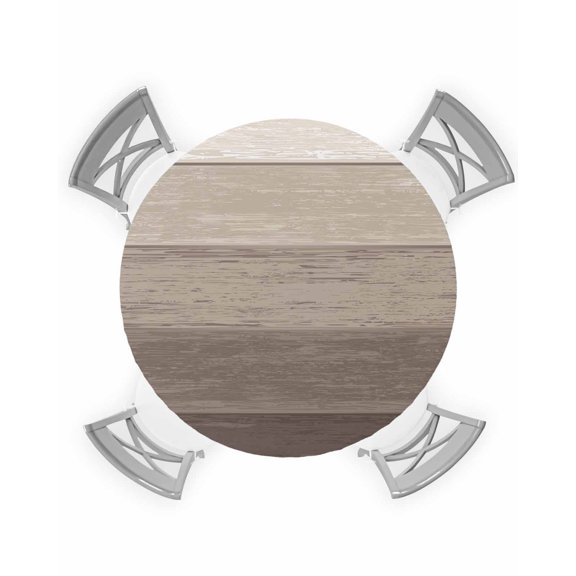nqOlkjepod Brown Beige Ombre Round Tablecloth, Fitted Table Cover with Elastic for 36"-44" Round Tables, Farmhouse Vintage Wooden Striped Table Cloth Outdoor Dinning Party Waterproof Tablecloths