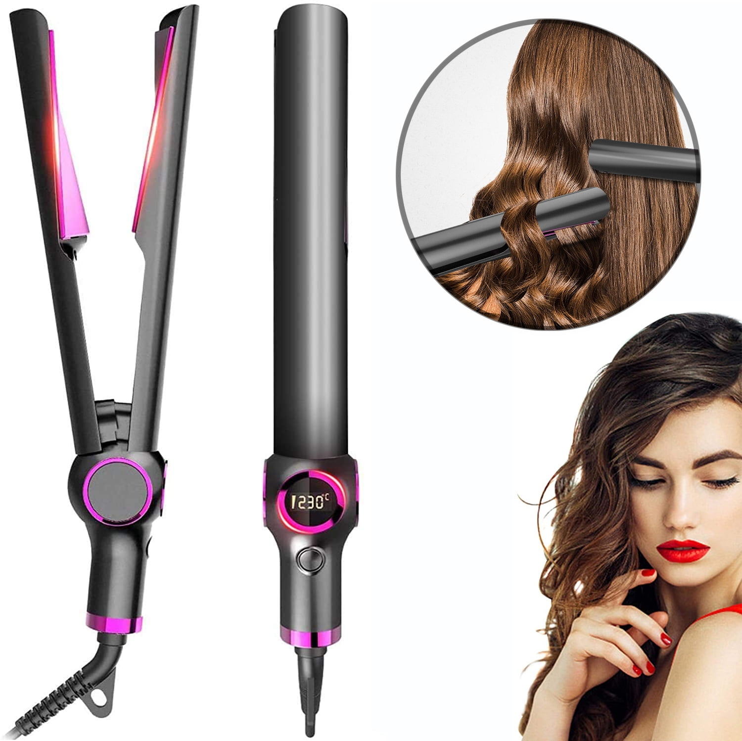 Hair Straighteners and Curling Iron 2 in 1, Professional Ceramic Tourmaline Ionic Flat Iron with Adjustable Temp, LCD Digital Display for Smooth, Curls and Wave All Hair Types Hair Straighteners and Curling Iron 2 in 1, Professional Ceramic Tourmaline Ionic Flat Iron with Adjustable Temp, LCD Digital Display for Smooth, Curls and Wave All Hair Types