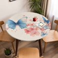 thumbnail image 5 of Blue Butterfly Elastic Fitted Round Table Cover Pink Flowers Waterproof Outdoor Tablecloth for Holiday Party, Picnic, Patio & Dining Fits Tables Up to 55"-60", 5 of 8