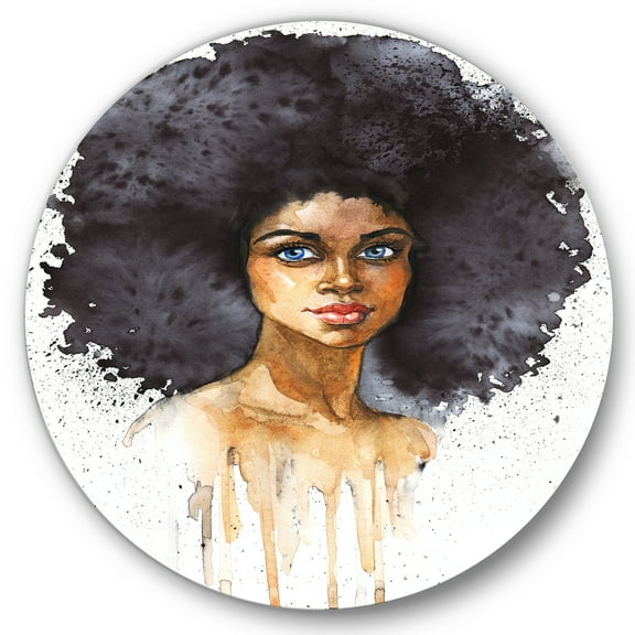 Designart 'Portrait of Afro American Woman X' Modern Circle Metal Wall Art 36x36 - Disc of 36