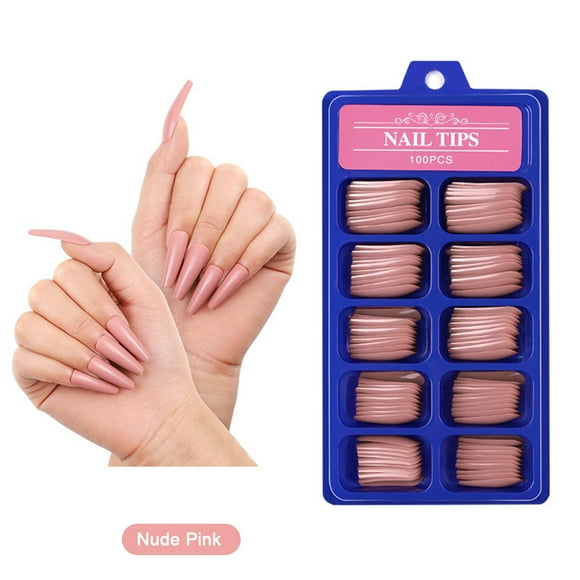 Amdohai 100pcs/box Full Cover Fake Nail Tips Artificial False Nails Long Ballerina Pure Color Nail 10 Sizes Manicure Nail Art Tool