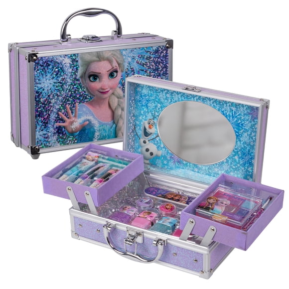 Cosmetic Tin Case Frozen con Sombras de Ojos, Brillos Corporales y Brocha, Juego de Belleza Infantil - MAKEUPERIA