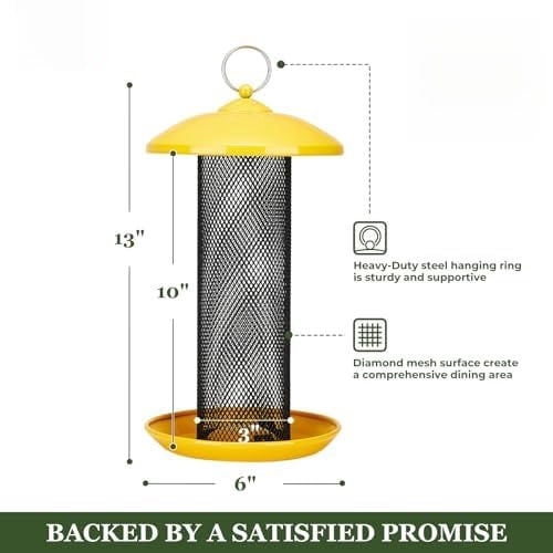 Finch Feeders for Outdoors Hanging, Metal Mesh Tube Bird Feeder for Nyjer/Thistle Seed, 2.5 lbs Large Capacity (Yellow)