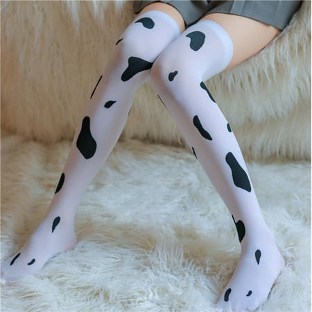 

Lingerie for Women Silk Stockings Over The Knee Long Tube Thin White Spotted Cow Silk Stockings Socks