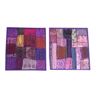 Mogul Indian Purple Cushion Cover Ethnic Embroidered Vintage Cotton Patchwork Handmade Cushion Cover 16 x 16
