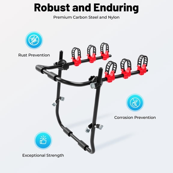 3 Bicycle Carrier Holder Bike Rack Car Trunk Mount Sedan 3-Bike Trunk Mount Rack for Automobile Trunks, SUVs, and Minivans