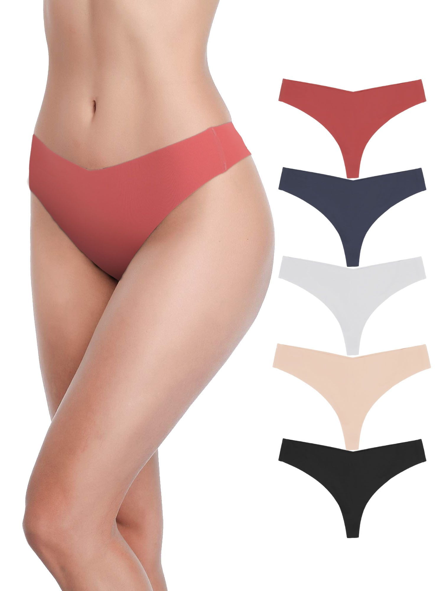 Gustave 5 Pack Nylon Thong Panties Womens Breathable Seamless Thongs