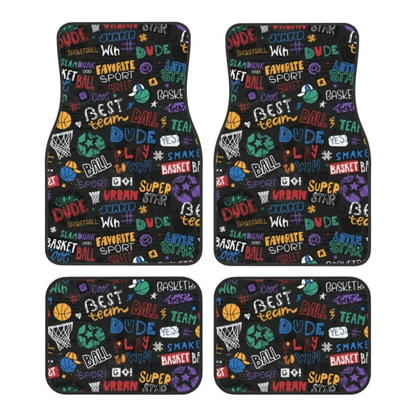 Balery Basketball Juego de 4 Alfombrillas para Auto, Revestimientos de Caucho Resistente, Diseño Antideslizante