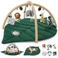 thumbnail image 2 of Baby Play Gym & Activity Mat, Leaf Shaped Baby Play Mat with 6 Detachable Toys, Tummy Time Mat Promote Motor Skills & Sensory Development, Newborn Baby Essentials Gift, Jungle Green, 2 of 15