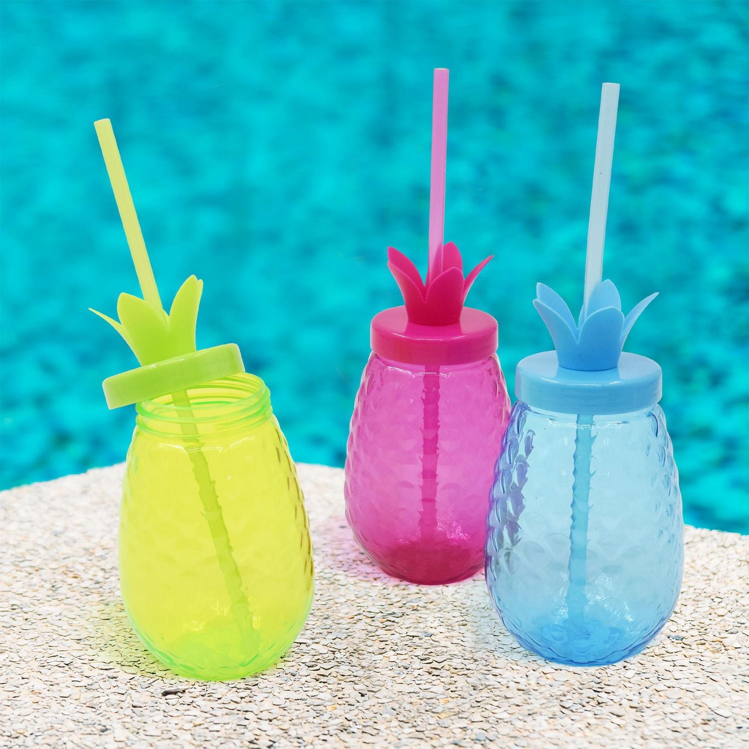 Gobelet en plastique bleu ananas Mainstays avec paille, verres, 1 pièce GOBELET EN PLASTIQUE BLEU