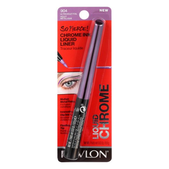 Revlon So Fierce! Chrome Ink Liquid Eyeliner, Longlasting Bold Metallic Pen Liner with Dip Ink Cap for Pearl, Shimmer Blend, 904 Ultraviolet Foil, 0.03 oz.