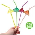 Umbrella Drinking Straws Bulk Pack of 220 Assorted Color Bendable