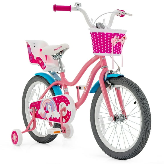 Costway Vélo pour Enfants de 18 Pouces avec Roues Stabilisatrices et Panier pour Garçons et Filles de 5 à 9 Ans