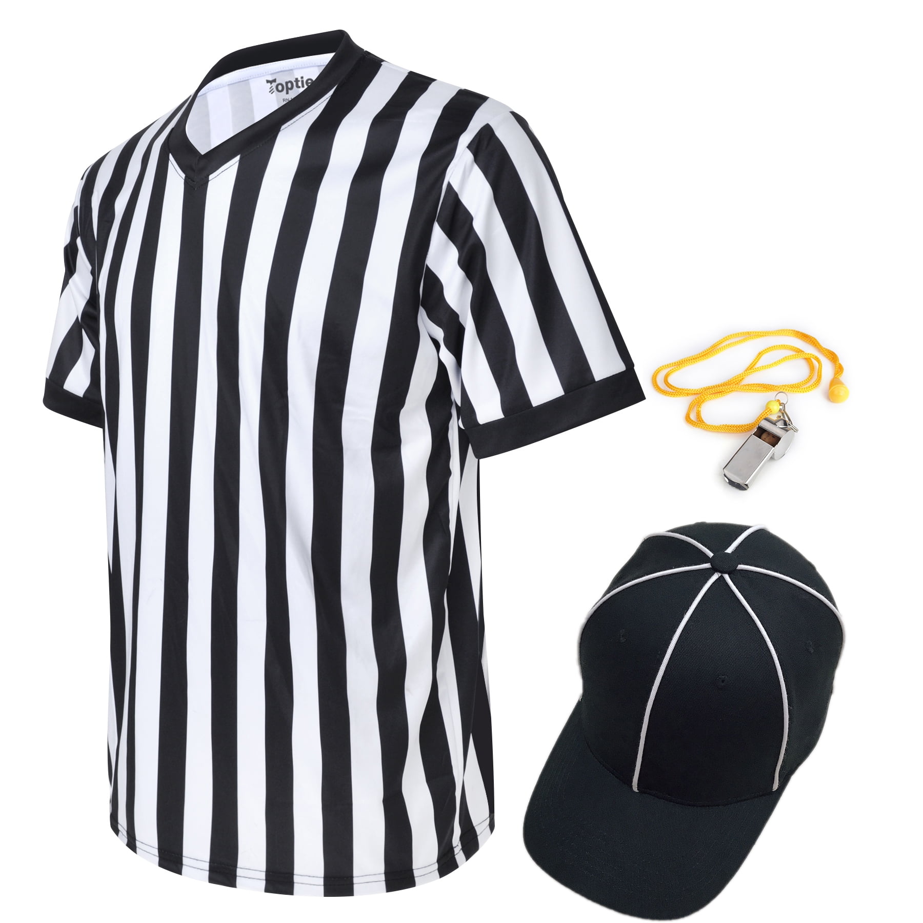 TOPTIE Mens Official V Neck Black White Stripe Referee Jersey Shirt 