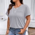 thumbnail image 5 of Uootdi Women's Henley Tops Short Sleeve Button Placket Blouses Casual Daily Style Soft Breathable Relaxed Fit Tees Gift, 5 of 7