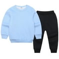 thumbnail image 2 of Wuxian Toddler Kids Boys Fall Winter Basic Clothes Sets Casual Crewneck Solid Color Long Sleeve Pullover Sweatshirt And Sweatpants 2 Piece Loose Fit Warm Outfits,Sky Blue,5-6T, 2 of 3