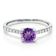 thumbnail image 2 of Gem Stone King 0.72 Ct Round Purple Amethyst E-F Lab Grown Diamond 10K White Gold Ring (Size 9), 2 of 5