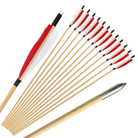 12X 32" Archery Wooden Arrow Natural Feather 5" Handmade Traditional Bow Hunting