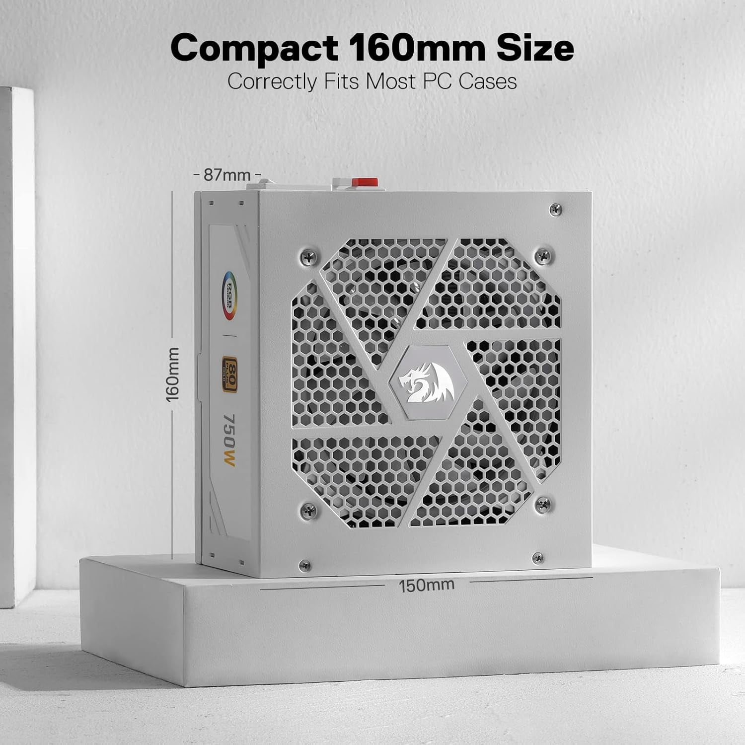 Redragon RGPS-850W 80+ Gold 850 Watt ATX 3.0 & PCIe 5.0 Fully Modular Power Supply w/ 80 Plus Gold Certified, Compact 160mm Size, Smart ECO Low Noise RGB Fan, 100% Japanese Capacitors