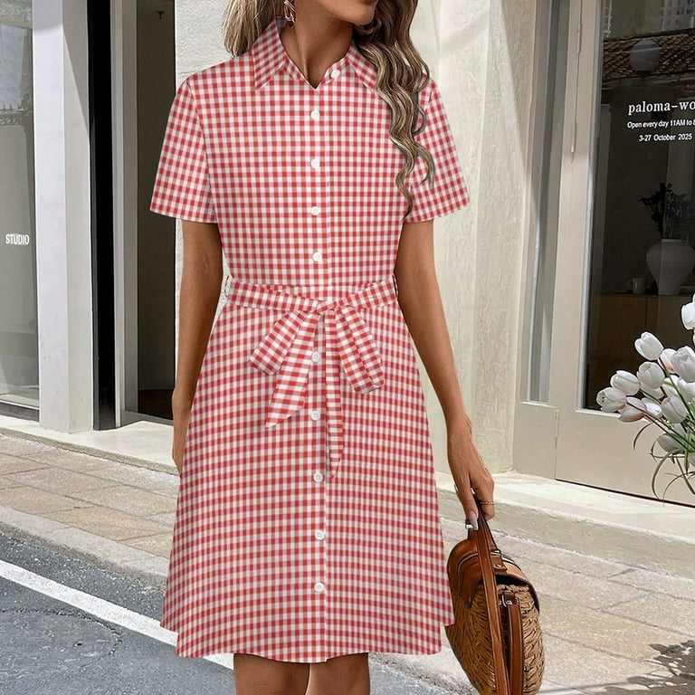 check a line dress A- Line Plaid Check Dress with Lantern Sleeves