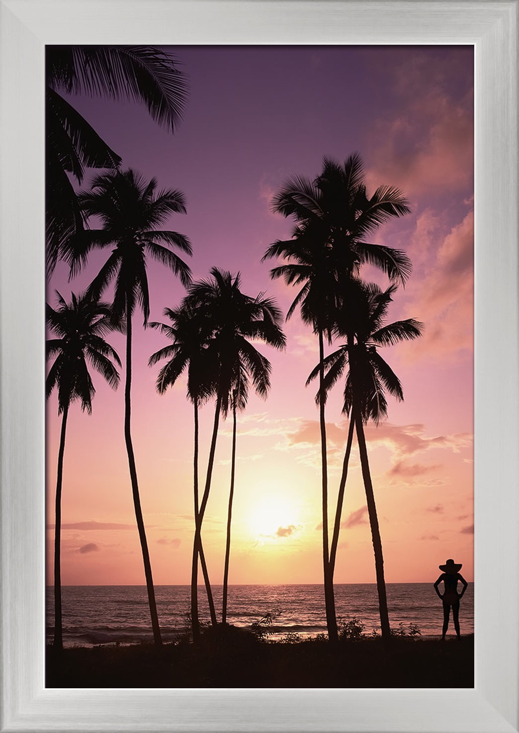 Beach Scene Palm Trees Woman Silhouette At Sunset Lantern Press Photography 12x18 Giclee Art Print Gallery Framed Silver Wood Walmart Com Walmart Com