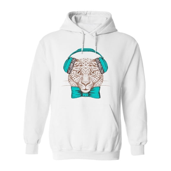 Hipster Cheetah Blue Headphones. Hoodie Women -Image by Shutterstock, Female 3X-Large