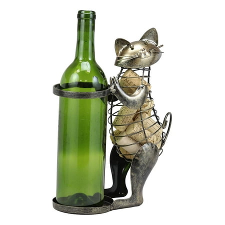 Ebros Gift Adorable Beckoning Pet Cat Decorative Cork and Wine Bottle Holder Sculpture Hand Made Steel Metal Animated Decor Figurine Home Kitchen Dining Wine Cellar Organizer (Best Way To Cut Wine Corks)
