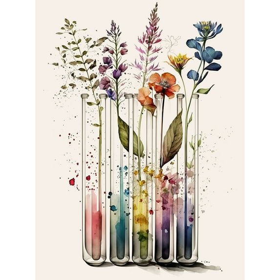 Wildflowers Rainbow Colour Water Glass Test Tubes Unframed Wall Art Print Poster Home Decor Premium
