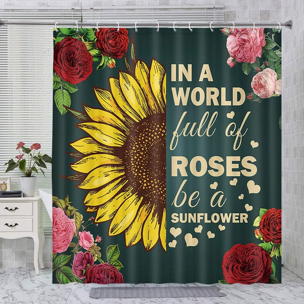 Sunflower Shower Curtain, Sunflower Rose Inspirational Motivational