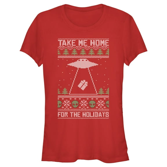 Junior's Lost Gods Ugly Christmas Take Me Home for the Holidays  Graphic Tee Red 2X Large