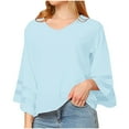 thumbnail image 3 of ZyeKqe Womens Chiffon Blouses Casual V Neck Bell Sleeve Mesh Panel Shirts Dressy Business Casual Loose Tunic Top, 3 of 9