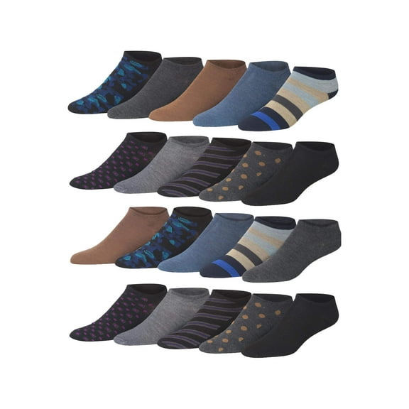 JAMES FIALLO Men's Fashion Low Cut Athletic Socks - Assorted Colors & Patterns (20 Pairs)