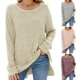 thumbnail image 4 of hxobax Women Oversized Sweaters Rib Long Sleeve Pullover Tops Crewneck High Low Hem Split Sweatshirt, 4 of 4