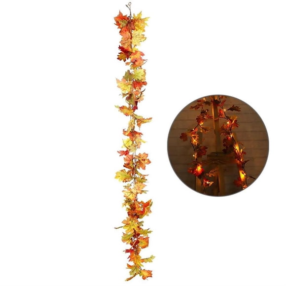maskred 1.7M Simulation Maple Leaf Rattan Fall Artificial Maple Leaves for Halloween Thanksgiving Fall Decoration with lamp