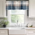 thumbnail image 3 of Blue Brown Plaid Rod Pocket Curtain Valance, Vintage Abstract Stripes Lattice Farmhouse Window Valance for Living Room, Bedroom, Kitchen 42"W x 12"L, 3 of 9