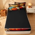 thumbnail image 4 of Homewish Oil Painting Pumpkin Zipper Queen Comforter Set with Fitted Sheet and 2 Pillowcases, Vintage Maple Leaf Zipper Bedding Set, Teal Orange Cream Dark Brown, Black Reversible, 4 of 7