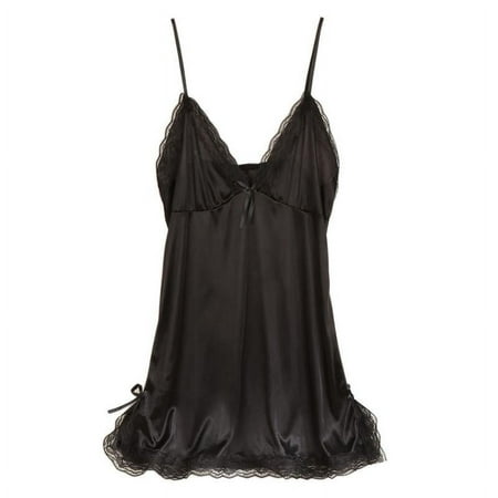 Deepwonder Women Sexy Lingerie Satin Silk Robe Suspenders V-neck Nightgown Dress Babydoll Nightwear Sleepwear