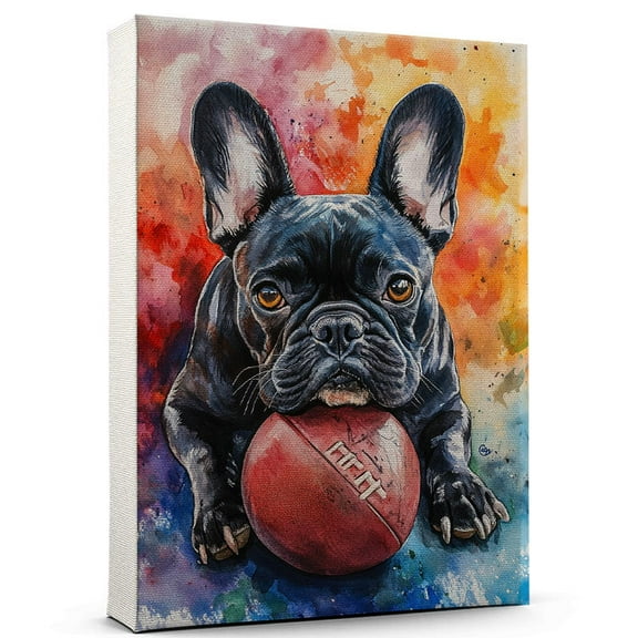 French Bulldog Dog Canvas Canvas – American Football Theme Dog Art for Wall, French Bulldog Dog Playing American Football Wall Art, Dog Lover Canvas Decor