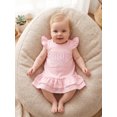 thumbnail image 6 of BemeyourBBs Toddler Baby Girl Little Sister Dress Outfit Baby Girl Summer Pink Dress Flutter Sleeve Crew Neck Dot Letter Embroidery Layered Hem A Line Dress, 6 of 9